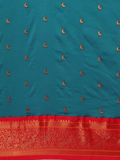 Chandani Rama & Red Soft Silk Chandrakor Paithani Saree