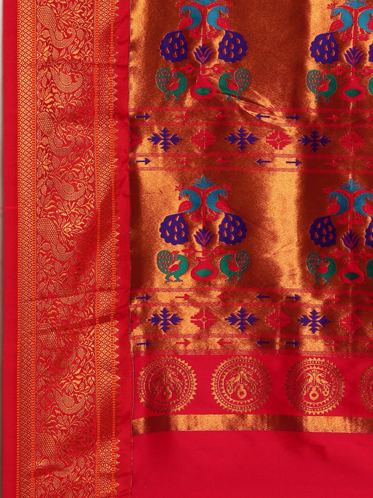 Chandani Rama & Red Soft Silk Chandrakor Paithani Saree