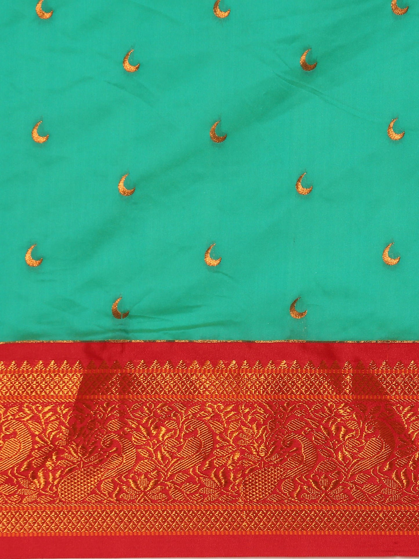 Chandani Sea Green & Red Soft Silk Chandrakor Paithani Saree