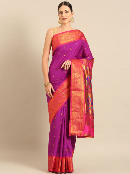 Chandani Purple & Pink Soft Silk Chandrakor Paithani Saree