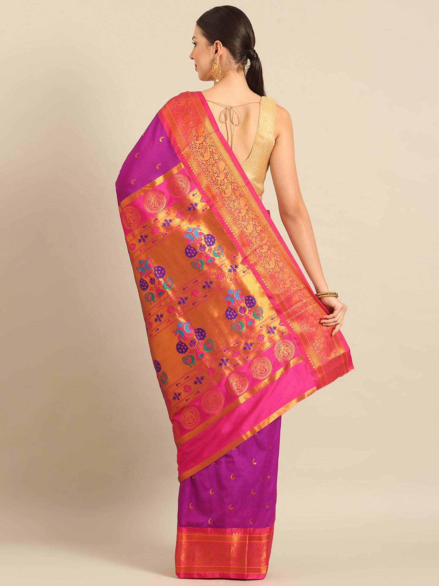 Chandani Purple & Pink Soft Silk Chandrakor Paithani Saree