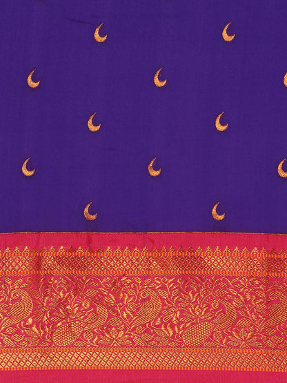 Chandani Indigo Blue & Pink Soft Silk Chandrakor Paithani Saree