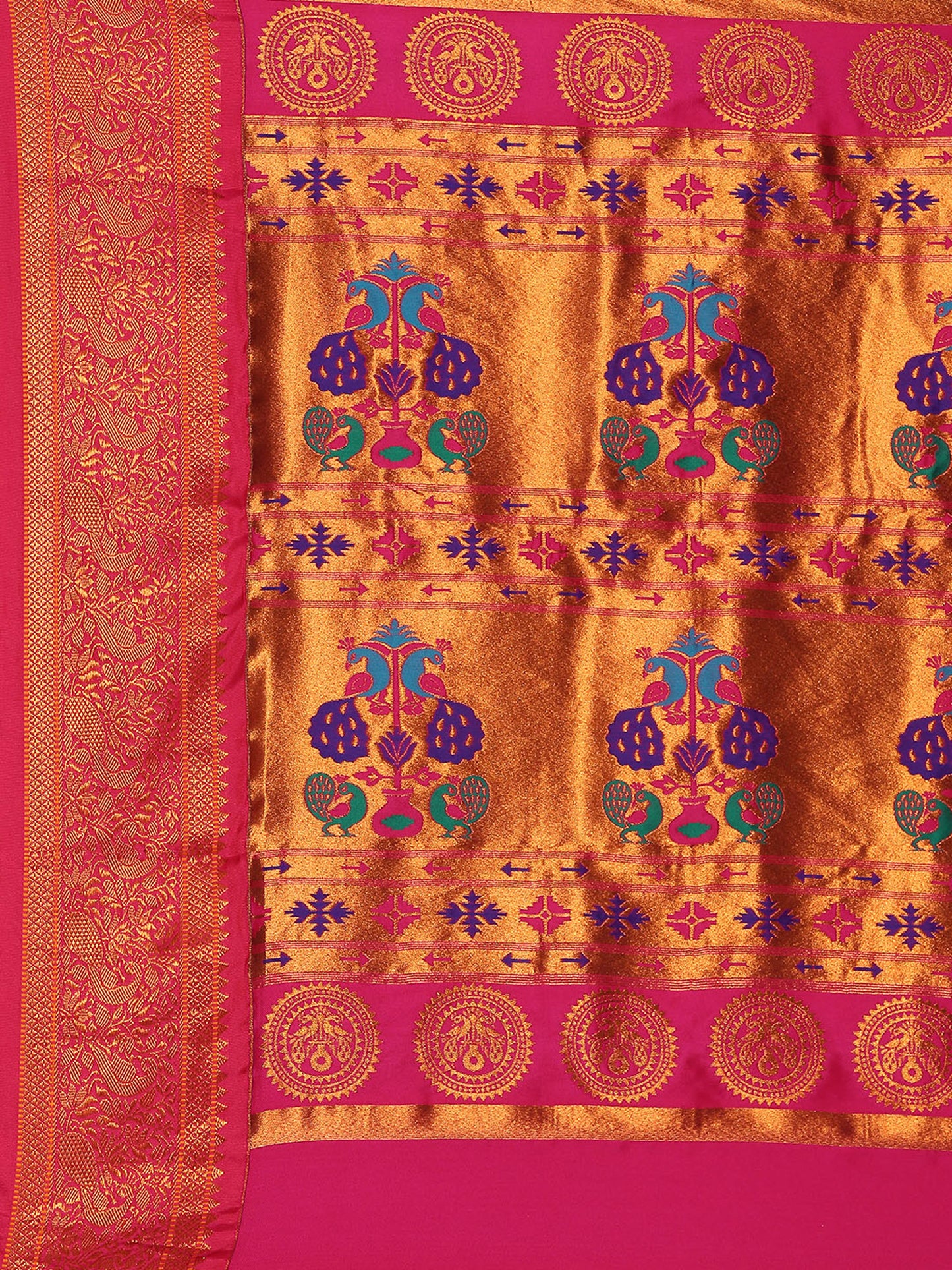 Chandani Indigo Blue & Pink Soft Silk Chandrakor Paithani Saree