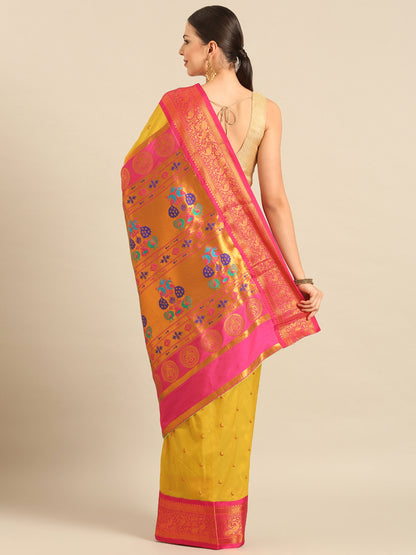 Chandani Mustard & Pink Soft Silk Chandrakor Paithani Saree