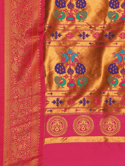 Chandani Mustard & Pink Soft Silk Chandrakor Paithani Saree