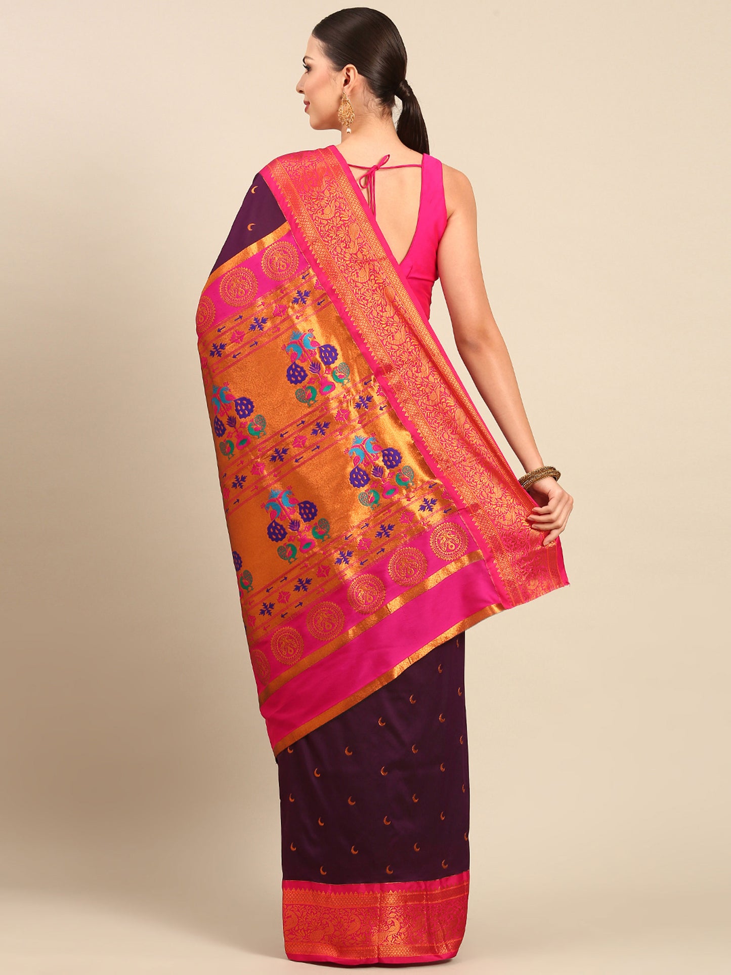 Chandani Maroon & Pink Soft Silk Chandrakor Paithani Saree