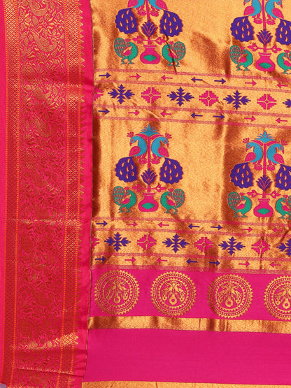 Chandani Maroon & Pink Soft Silk Chandrakor Paithani Saree