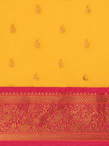 Chandani Haldi & Pink Soft Silk Chandrakor Paithani Saree