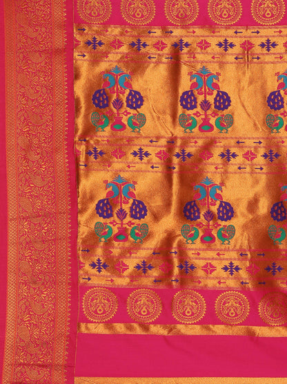 Chandani Haldi & Pink Soft Silk Chandrakor Paithani Saree