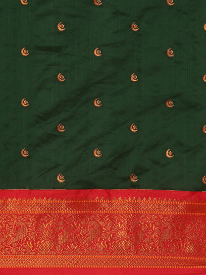 Chandrtara Bottle Green & Red Soft Silk Chandrakor Paithani Saree