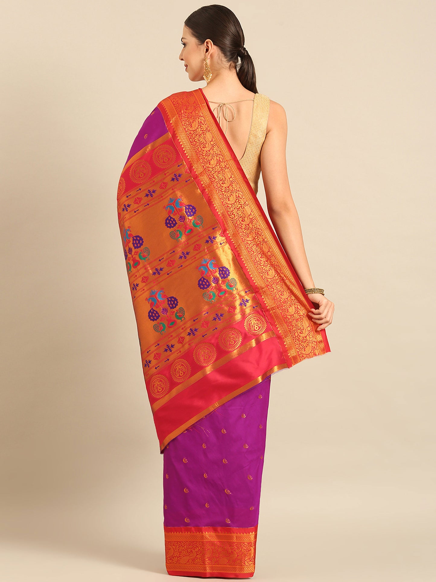 Chandrtara Purple & Red Soft Silk Chandrakor Paithani Saree