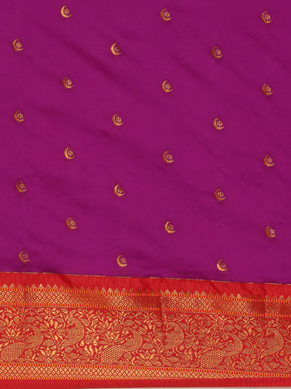 Chandrtara Purple & Red Soft Silk Chandrakor Paithani Saree