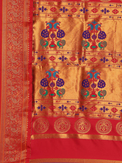 Chandrtara Purple & Red Soft Silk Chandrakor Paithani Saree