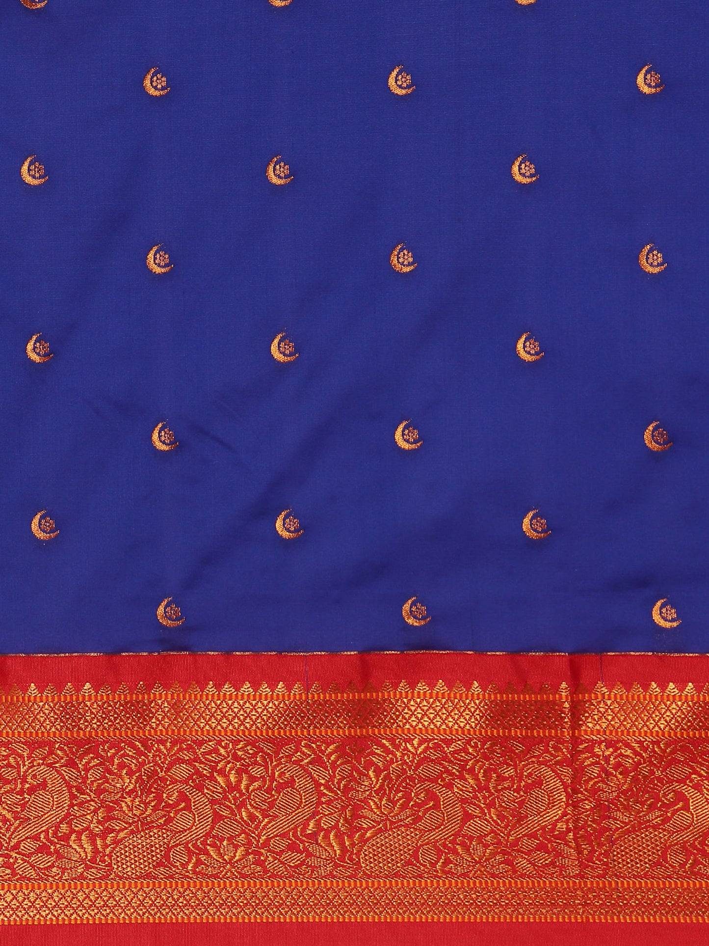 Chandrtara Royal Blue & Red Soft Silk Chandrakor Paithani Saree