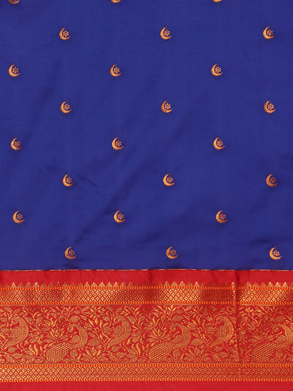 Chandrtara Royal Blue & Red Soft Silk Chandrakor Paithani Saree