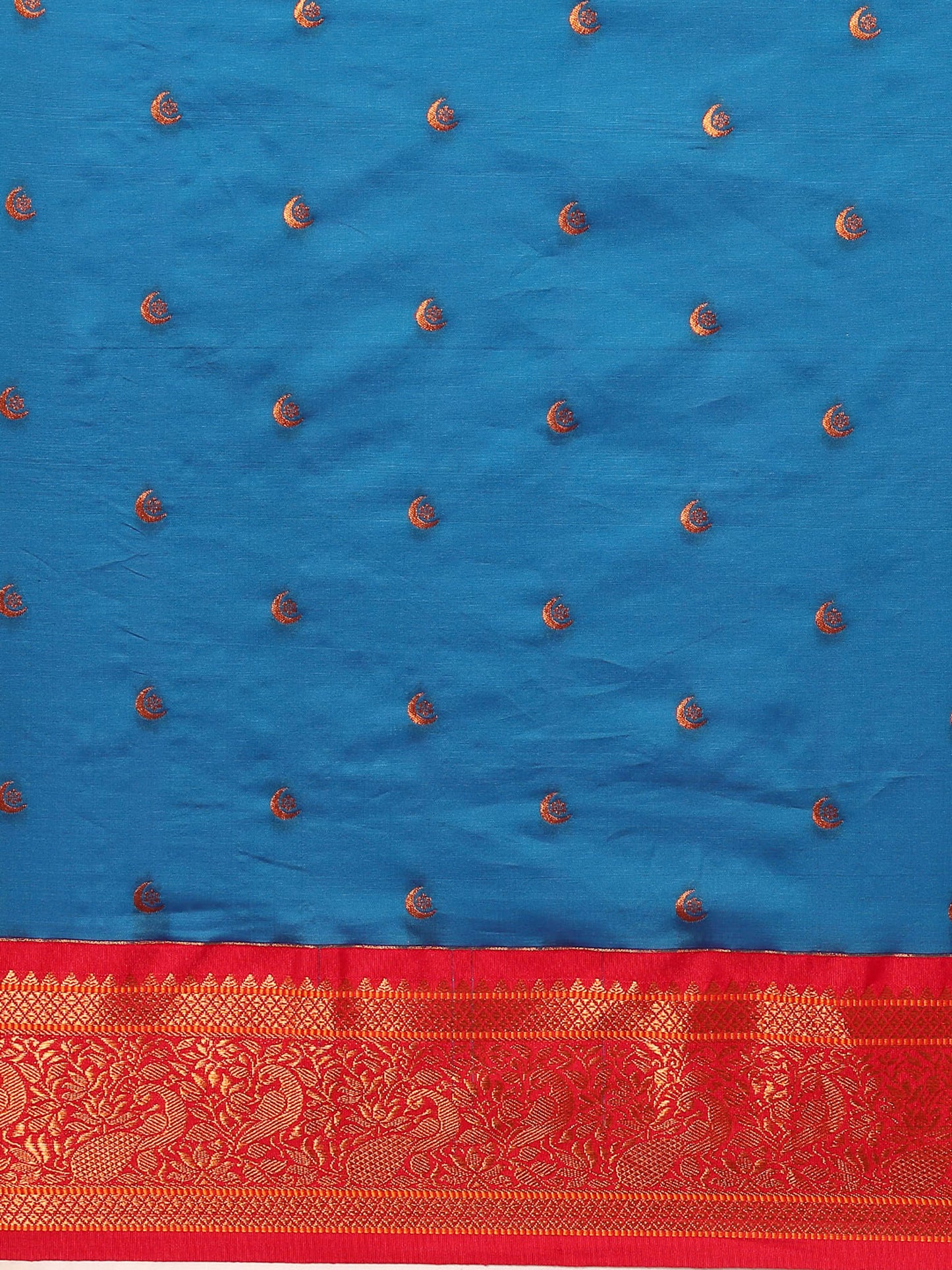 Chandrtara Firozi & Red Soft Silk Chandrakor Paithani Saree