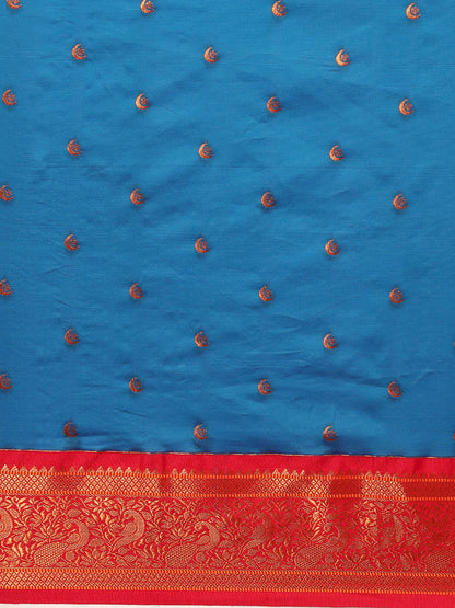 Chandrtara Firozi & Red Soft Silk Chandrakor Paithani Saree