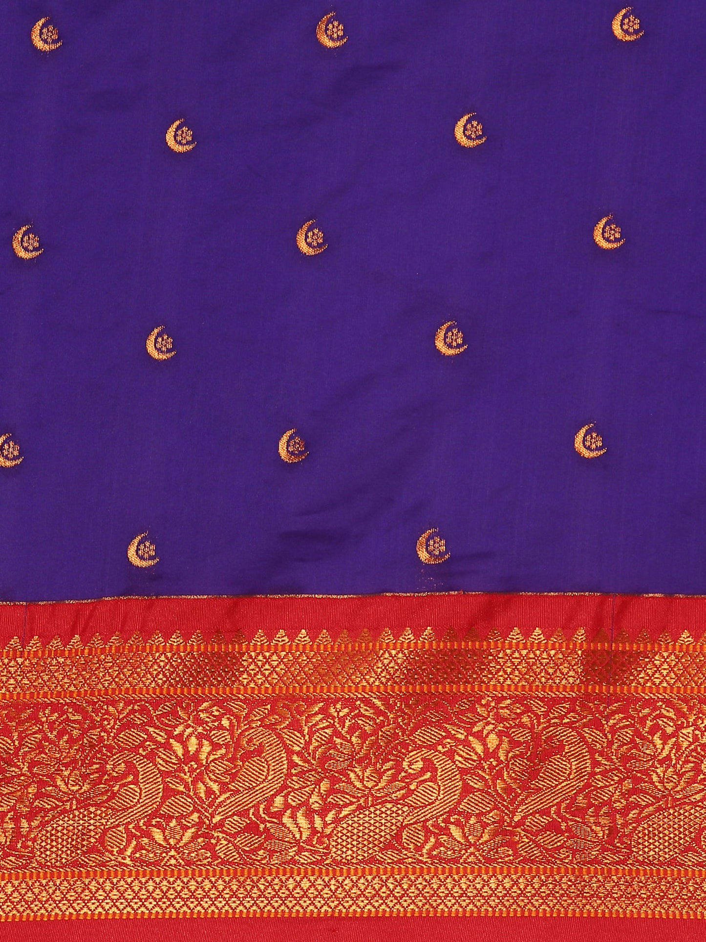 Chandrtara Indigo Blue & Red Soft Silk Chandrakor Paithani Saree