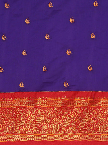 Chandrtara Indigo Blue & Red Soft Silk Chandrakor Paithani Saree