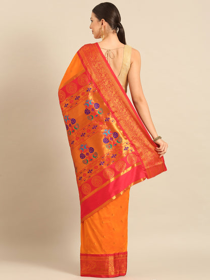 Chandrtara Orange & Red Soft Silk Chandrakor Paithani Saree