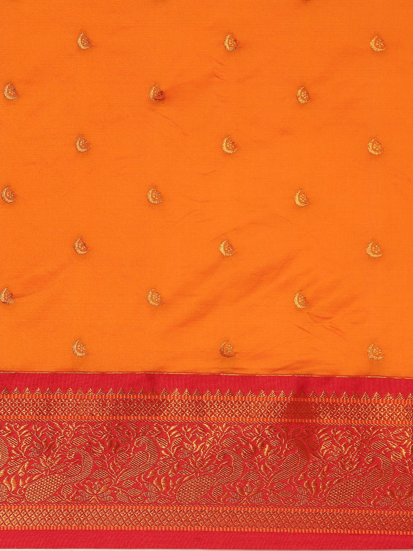 Chandrtara Orange & Red Soft Silk Chandrakor Paithani Saree