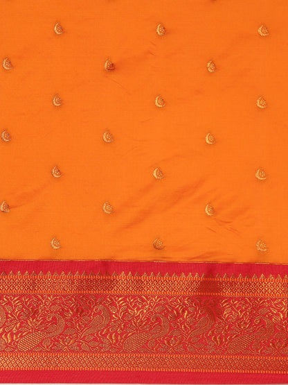 Chandrtara Orange & Red Soft Silk Chandrakor Paithani Saree