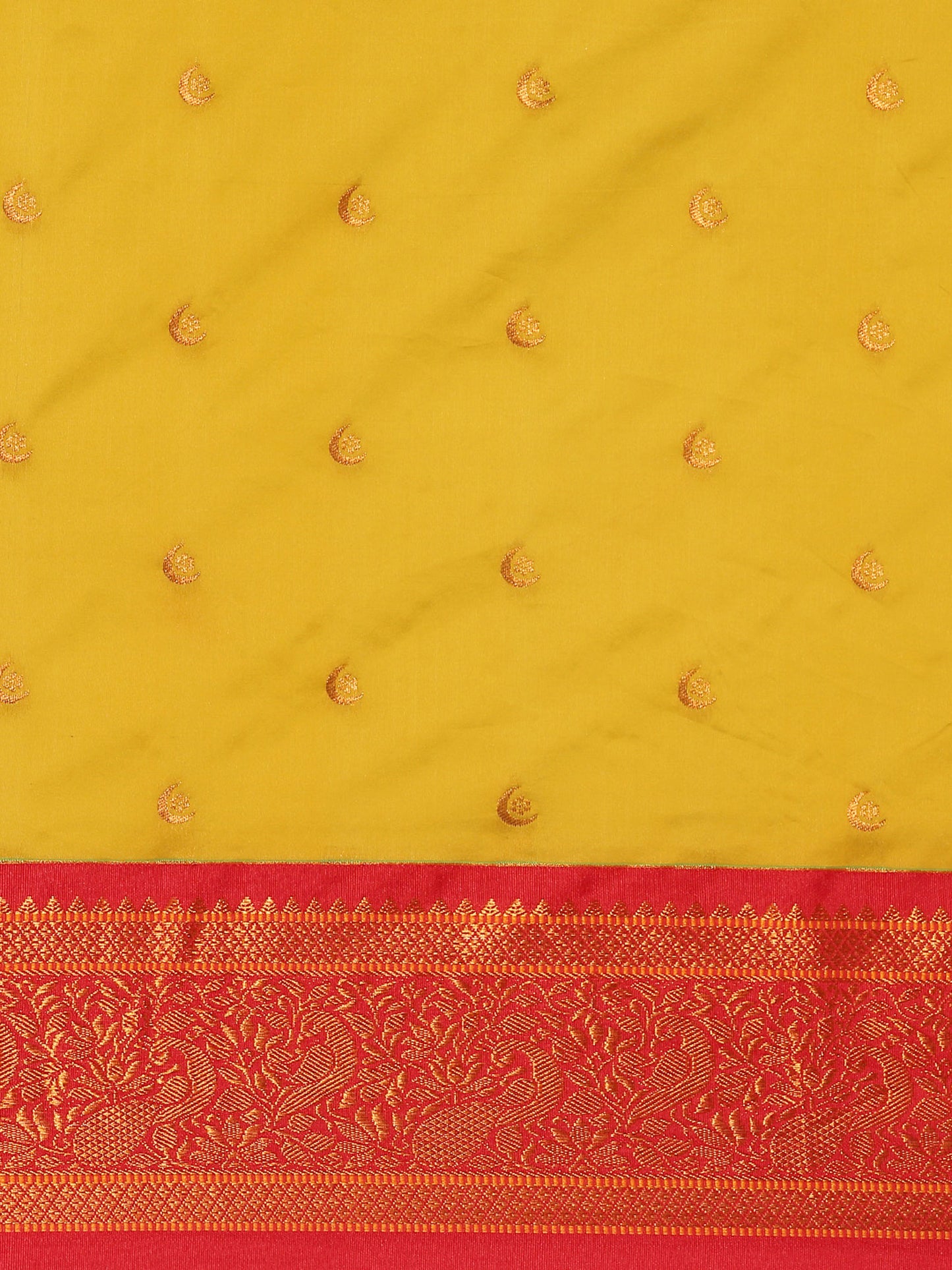 Chandrtara Mustard & Red Soft Silk Chandrakor Paithani Saree