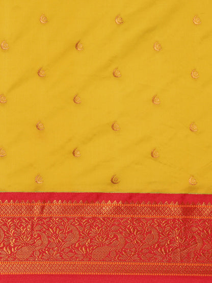 Chandrtara Mustard & Red Soft Silk Chandrakor Paithani Saree