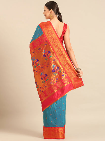 Chandrtara Rama & Red Soft Silk Chandrakor Paithani Saree