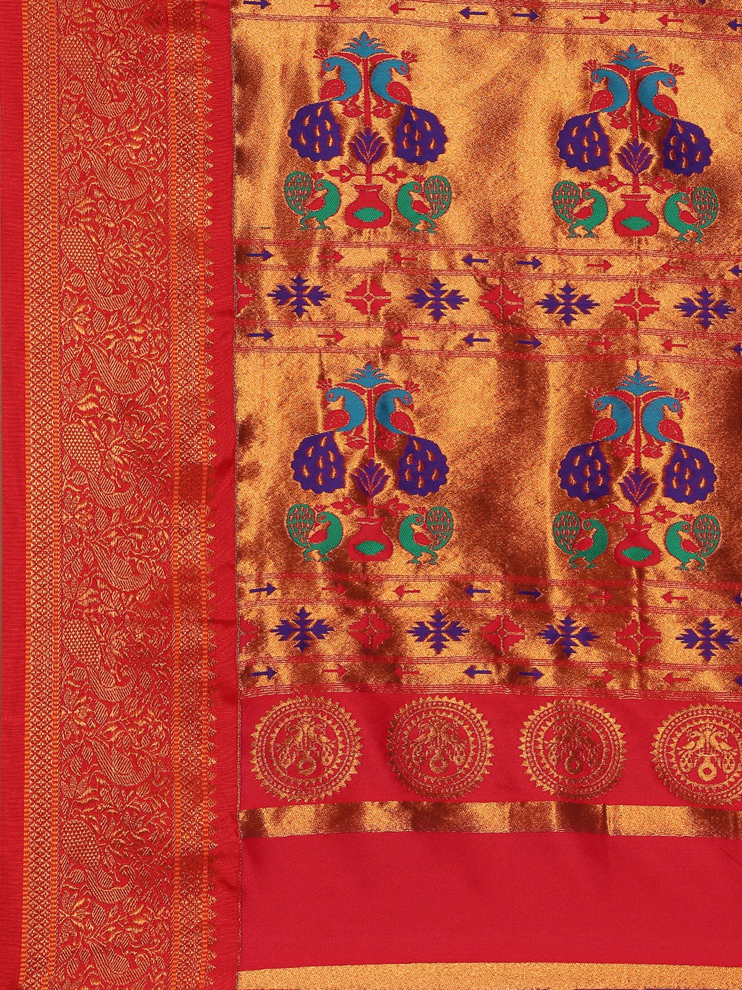 Chandrtara Rama & Red Soft Silk Chandrakor Paithani Saree