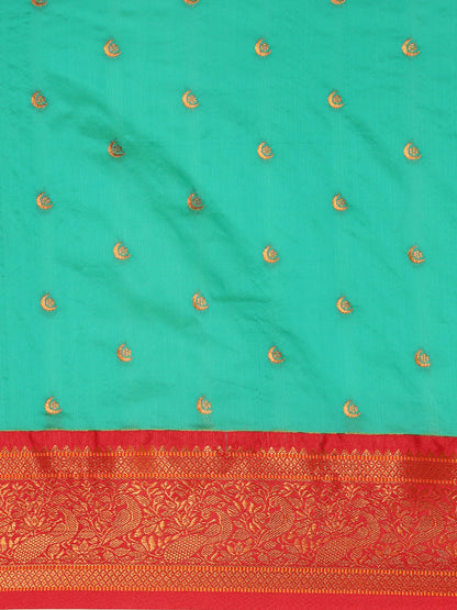 Chandrtara Sea Green & Red Soft Silk Chandrakor Paithani Saree