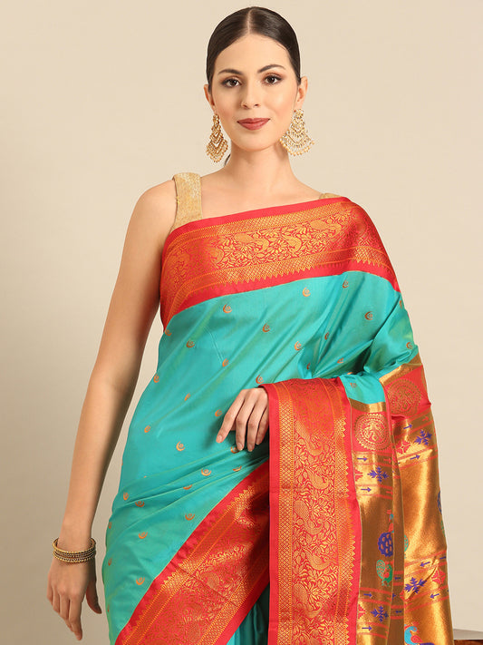 Chandrtara Chintamani & Red Soft Silk Chandrakor Paithani Saree