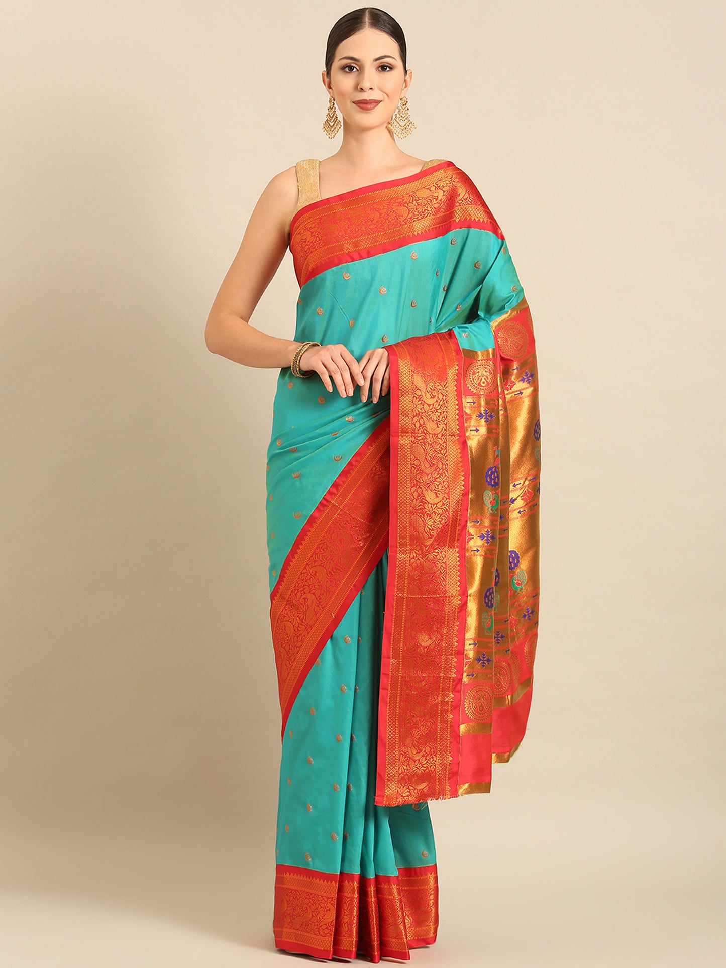 Chandrtara Chintamani & Red Soft Silk Chandrakor Paithani Saree