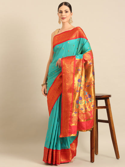 Chandrtara Chintamani & Red Soft Silk Chandrakor Paithani Saree