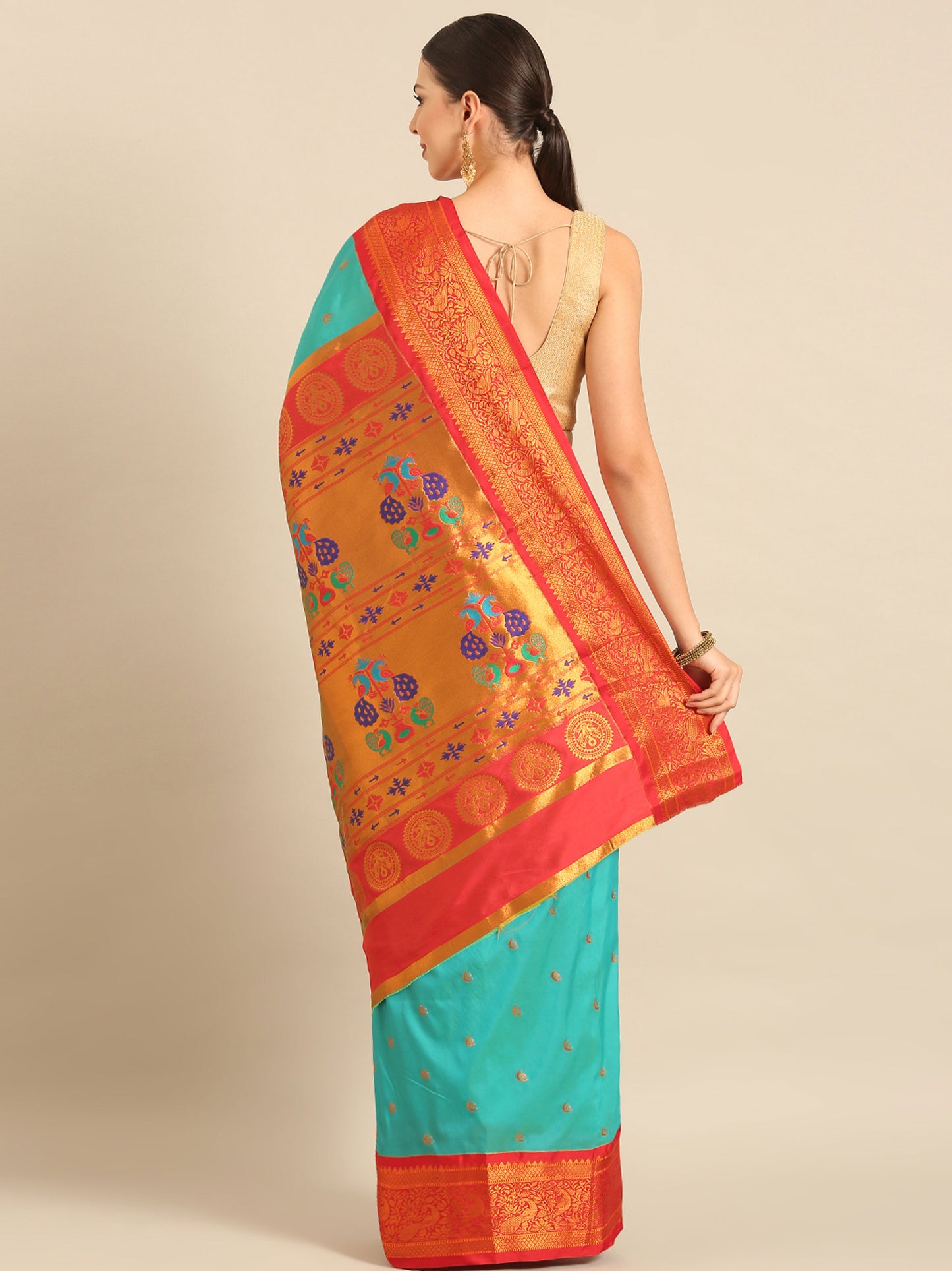 Chandrtara Chintamani & Red Soft Silk Chandrakor Paithani Saree