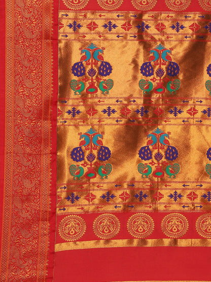 Chandrtara Chintamani & Red Soft Silk Chandrakor Paithani Saree