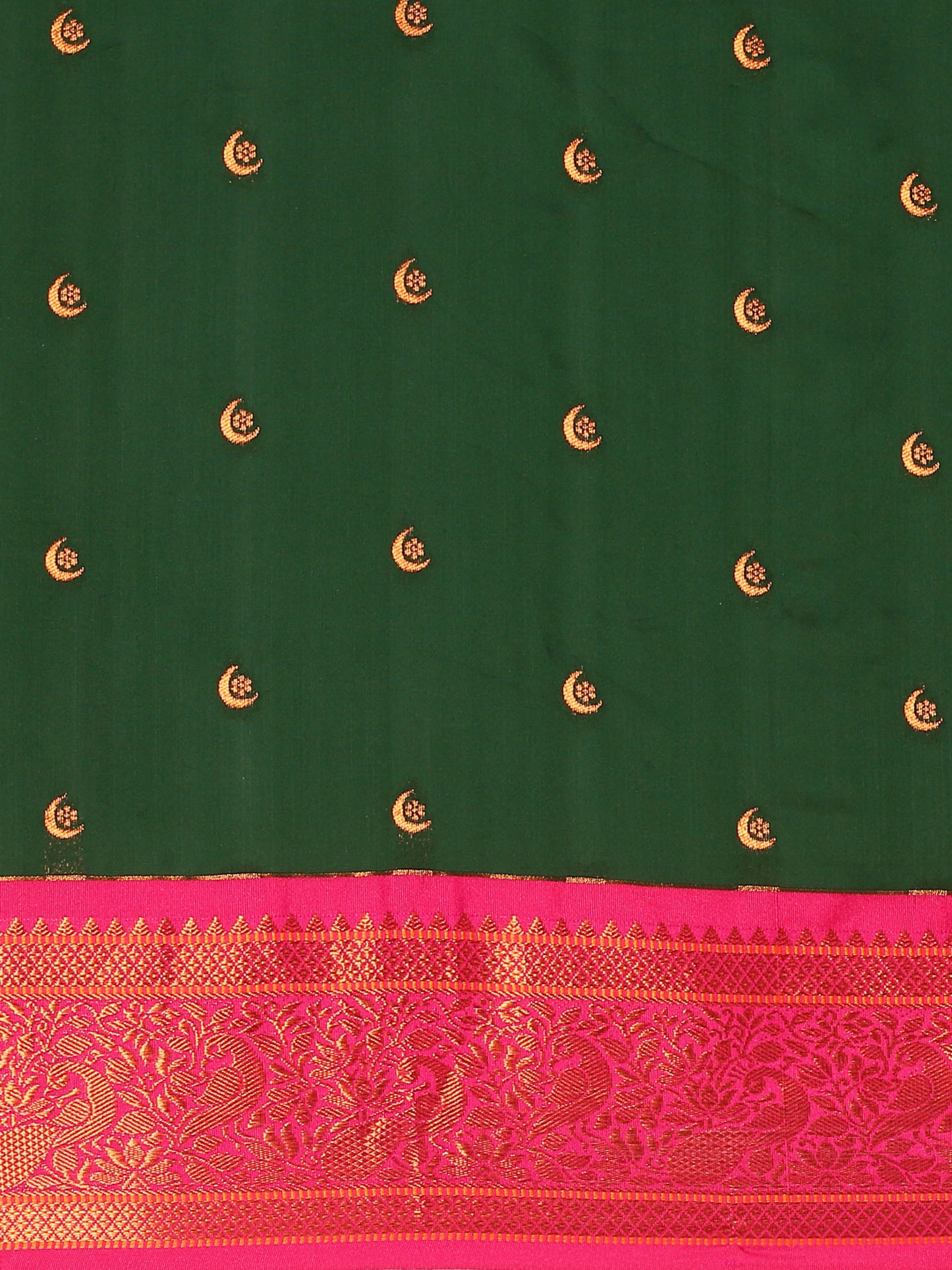 Chandrtara Bottle Green & Pink Soft Silk Chandrakor Paithani Saree