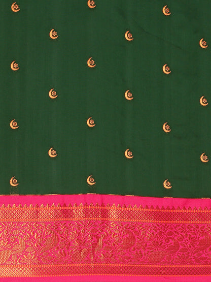 Chandrtara Bottle Green & Pink Soft Silk Chandrakor Paithani Saree