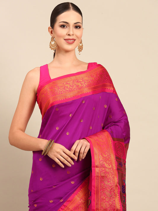 Chandrtara Purple & Pink Soft Silk Chandrakor Paithani Saree