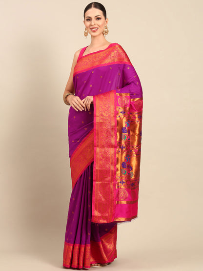 Chandrtara Purple & Pink Soft Silk Chandrakor Paithani Saree