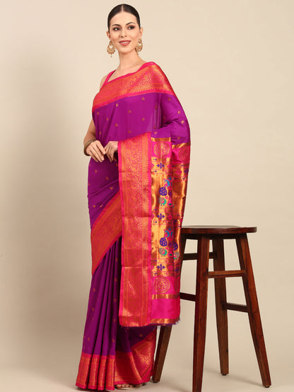 Chandrtara Purple & Pink Soft Silk Chandrakor Paithani Saree