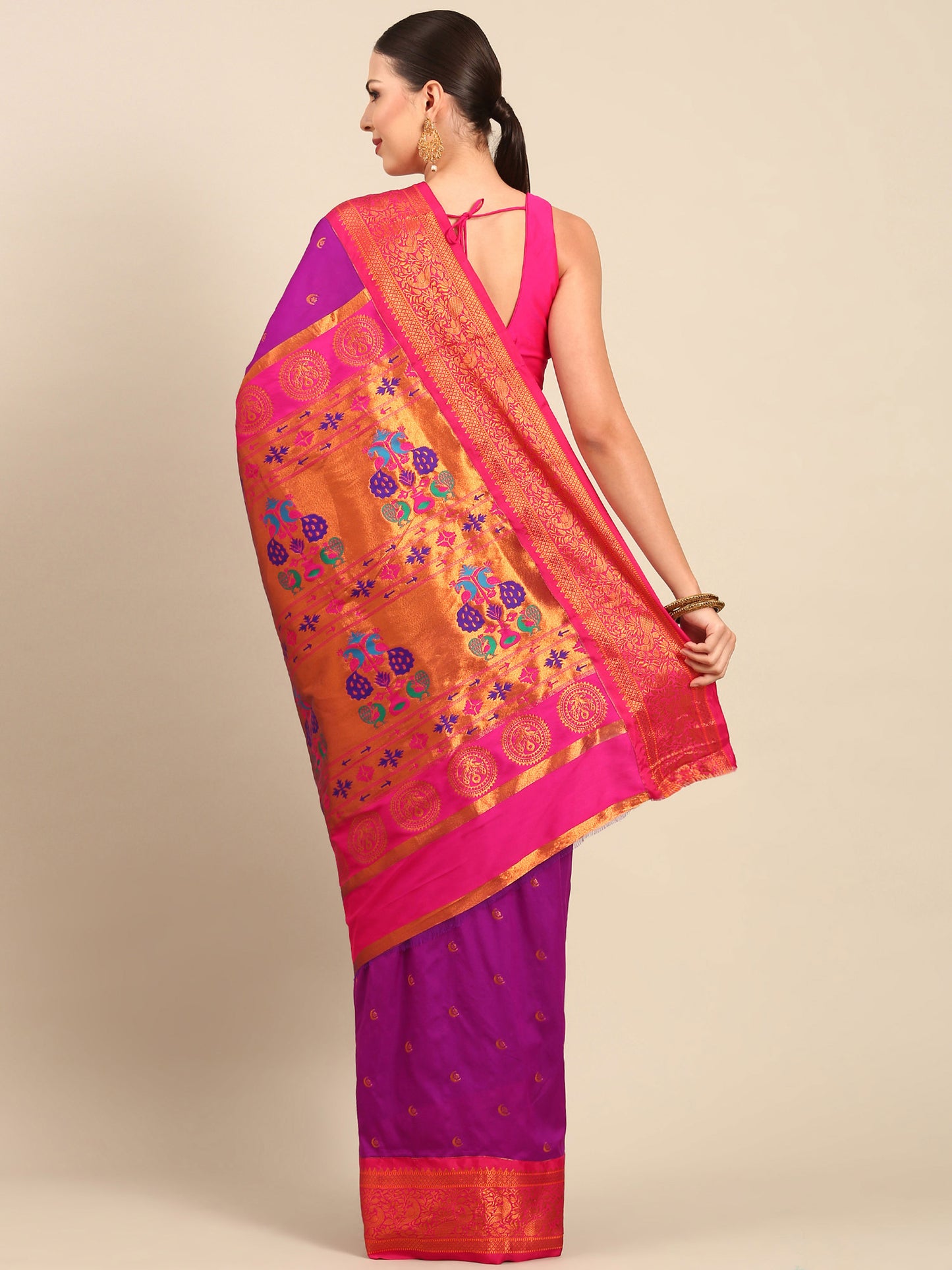 Chandrtara Purple & Pink Soft Silk Chandrakor Paithani Saree