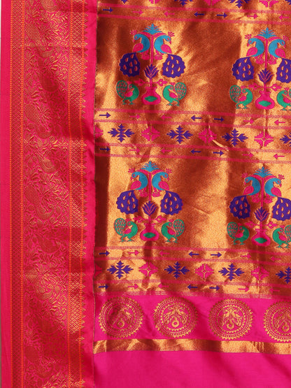 Chandrtara Royal Blue & Pink Soft Silk Chandrakor Paithani Saree