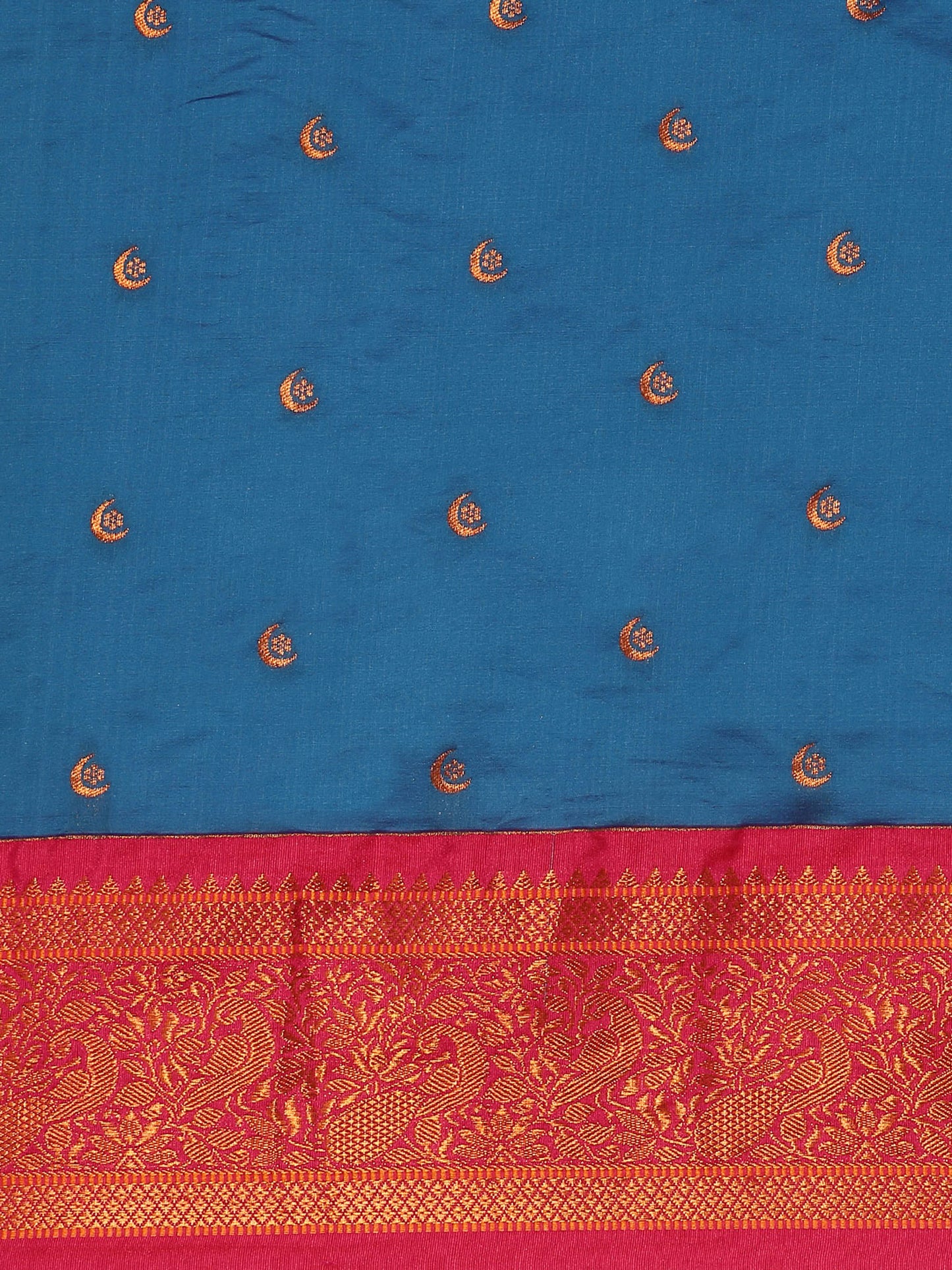 Chandrtara Firozi & Pink Soft Silk Chandrakor Paithani Saree