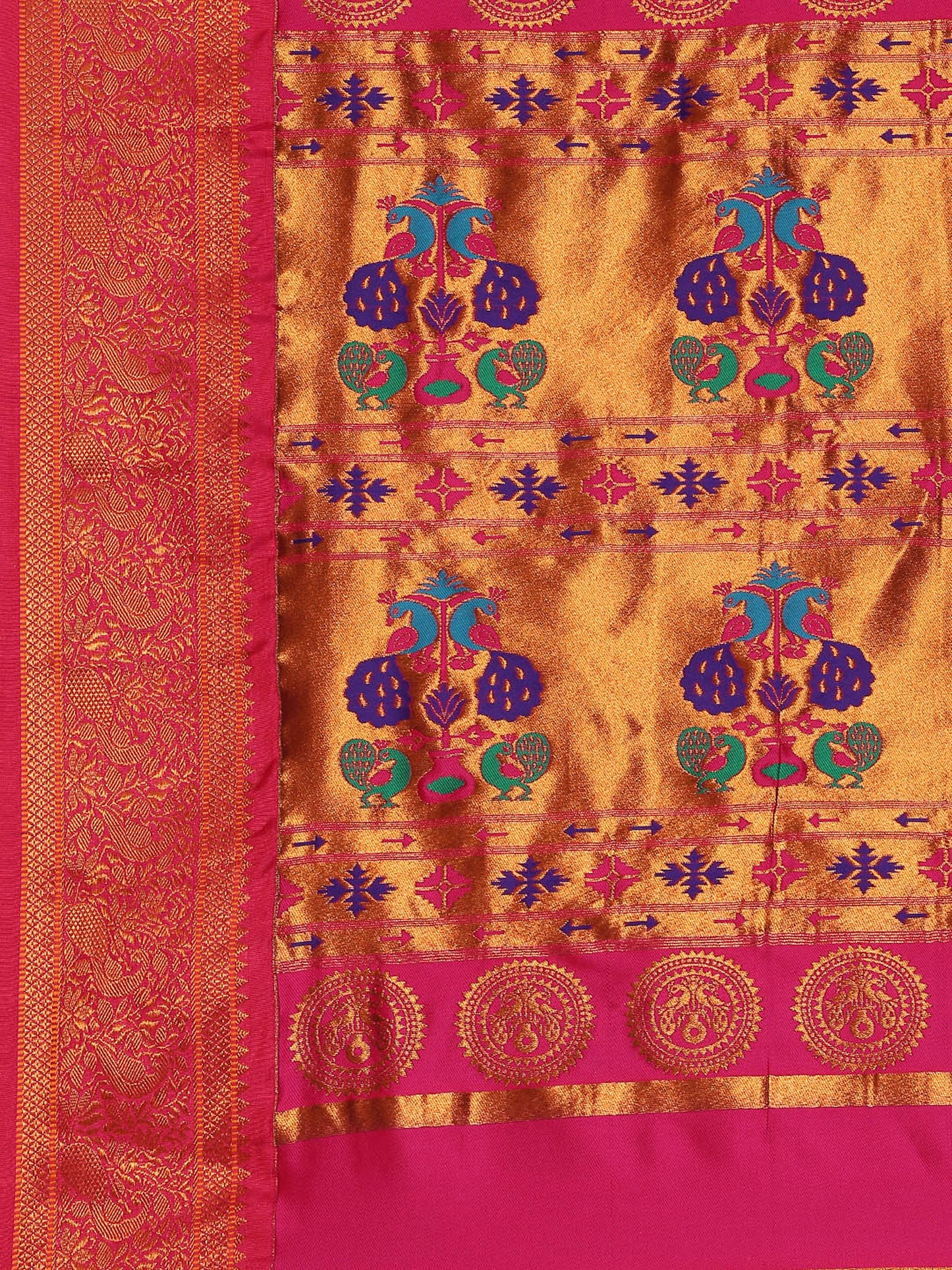 Chandrtara Firozi & Pink Soft Silk Chandrakor Paithani Saree