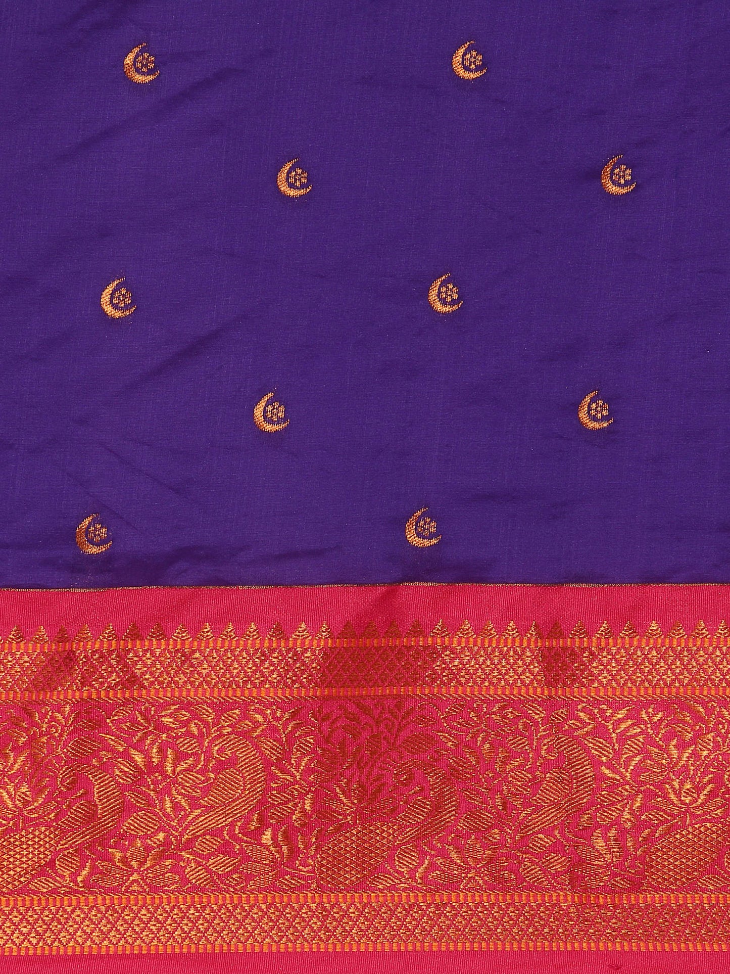 Chandrtara Indigo Blue & Pink Soft Silk Chandrakor Paithani Saree