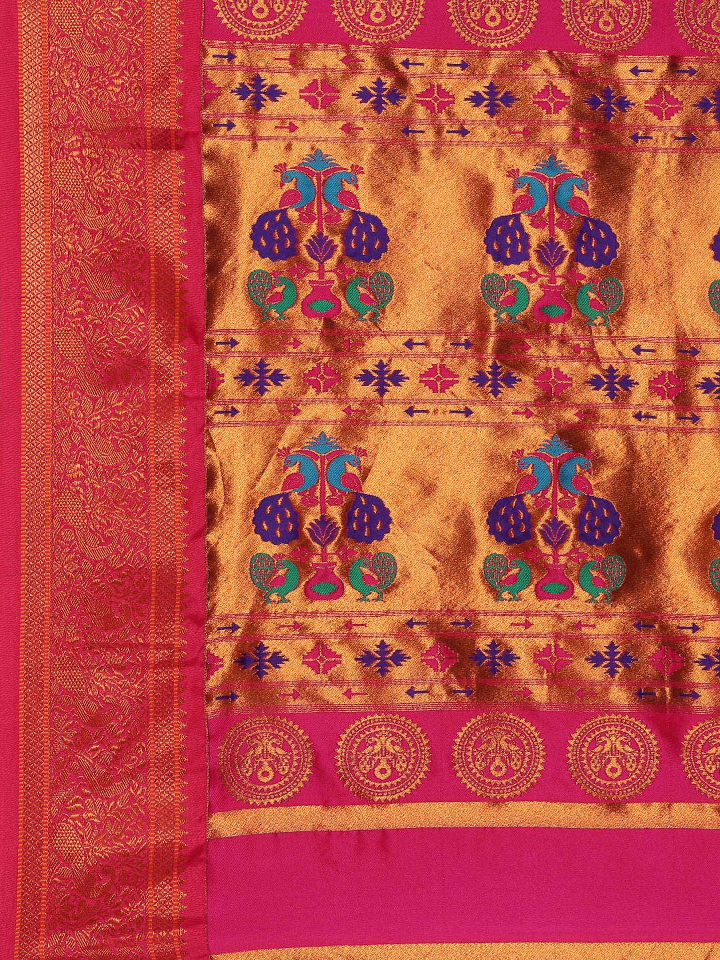 Chandrtara Indigo Blue & Pink Soft Silk Chandrakor Paithani Saree