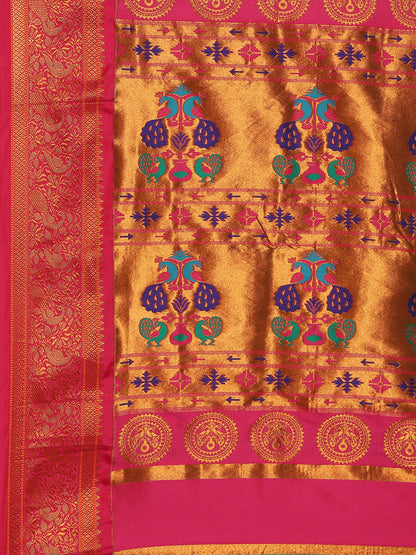 Chandrtara Mustard & Pink Soft Silk Chandrakor Paithani Saree