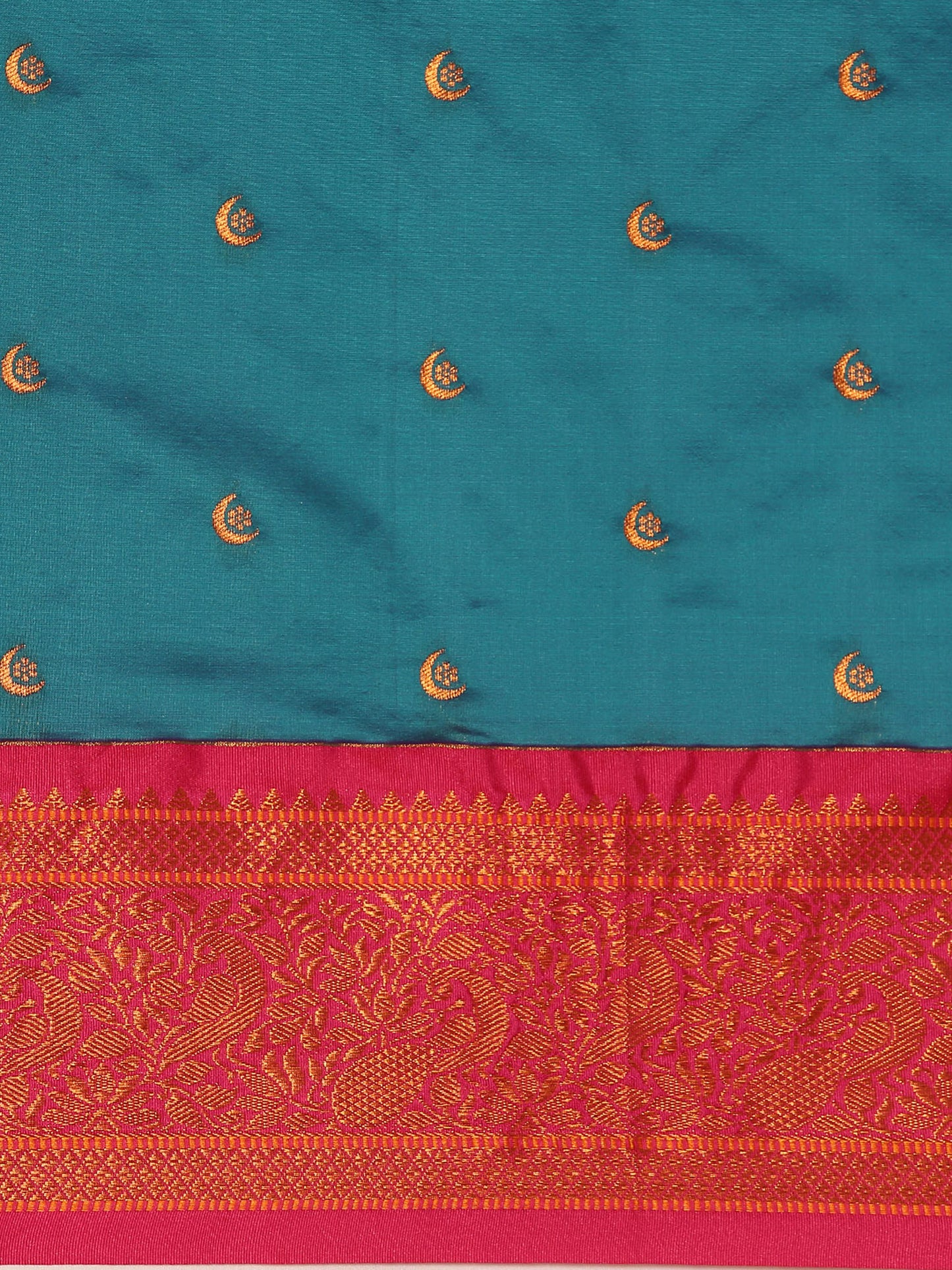 Chandrtara Rama & Pink Soft Silk Chandrakor Paithani Saree