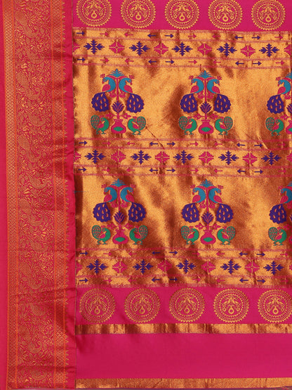 Chandrtara Rama & Pink Soft Silk Chandrakor Paithani Saree